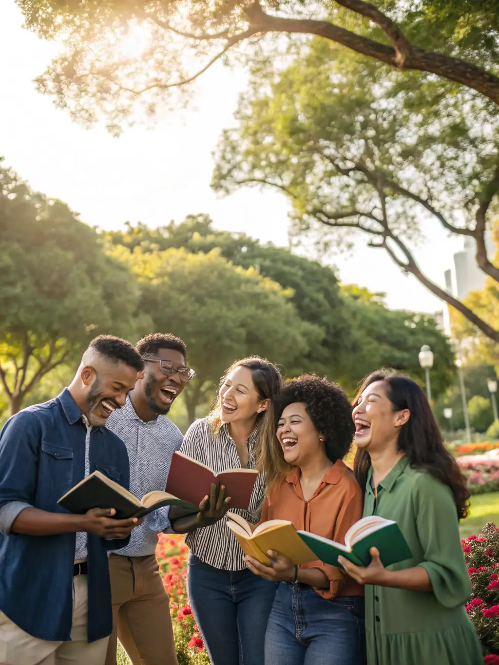 A group photo of participants from a past cultural event, smiling and holding books, illustrating the sense of community and shared appreciation for literature.